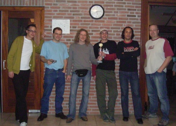 Focus group photo from the X'2004 party. Sander, Jeroen Tel, Ben, Hein Design, TDJ and Jayce.