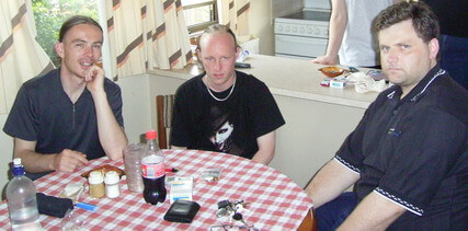 Jazzcat, DJB (formerly Morbid) and TBH (The Big Hacker) at a meeting in New South Wales, Australia.